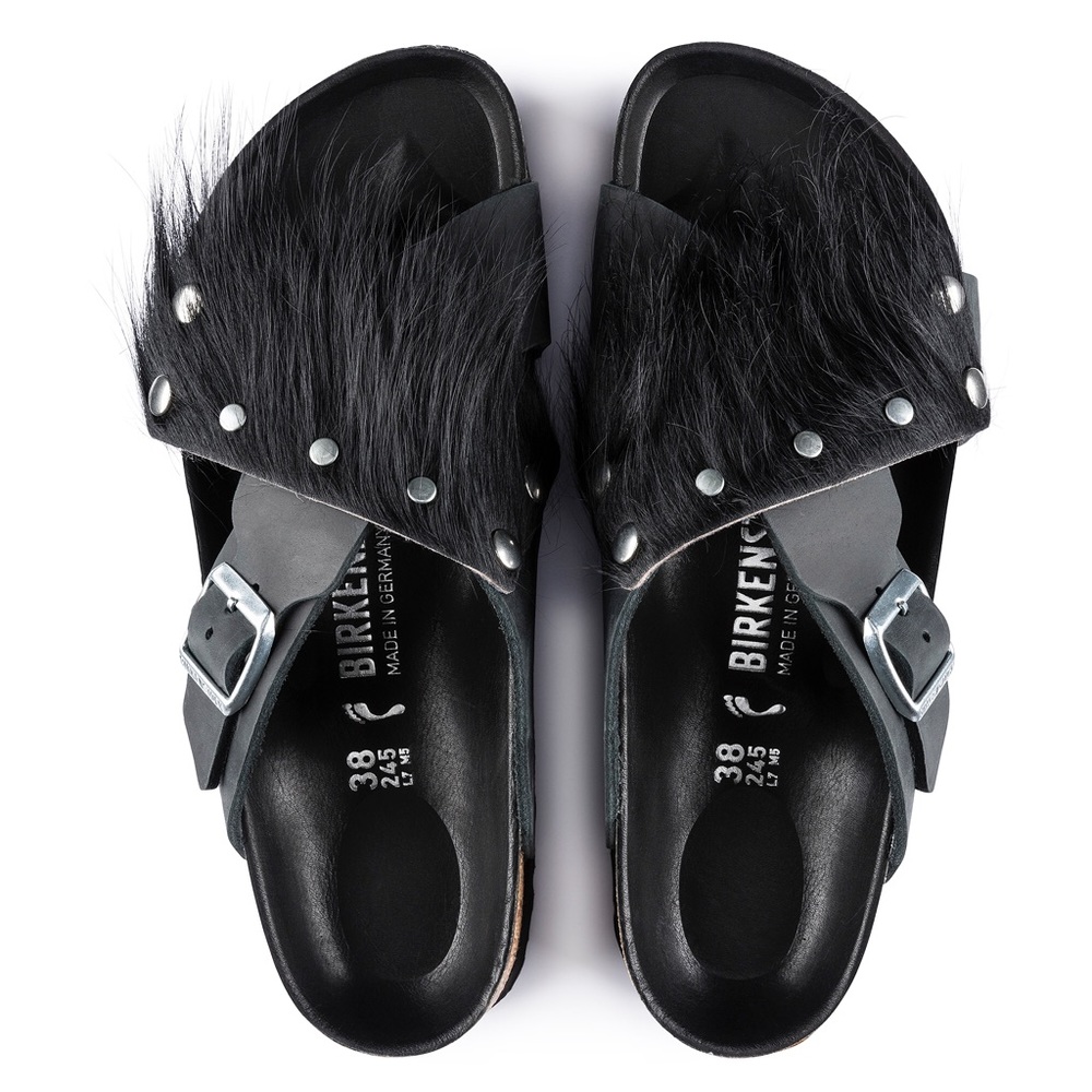 Birkenstock tunis leather fur sandals sz 4…